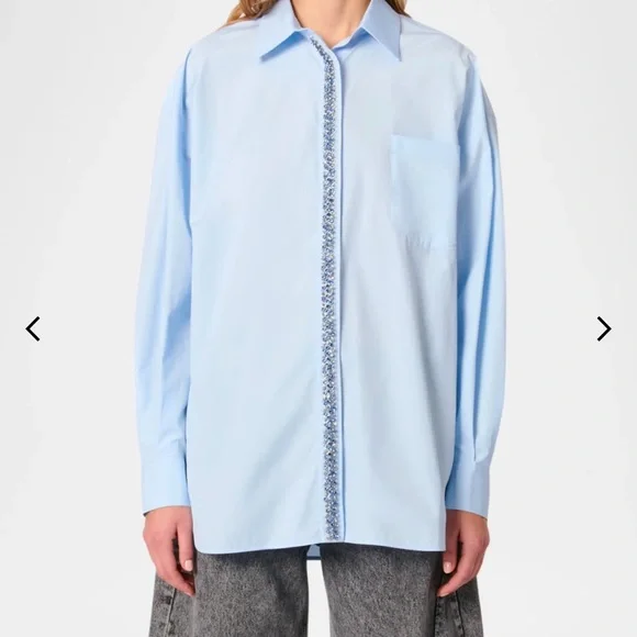 Maje Blue Embellished Button-Up Shirt